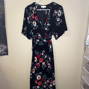 Asian inspired wraparound dress with flowers